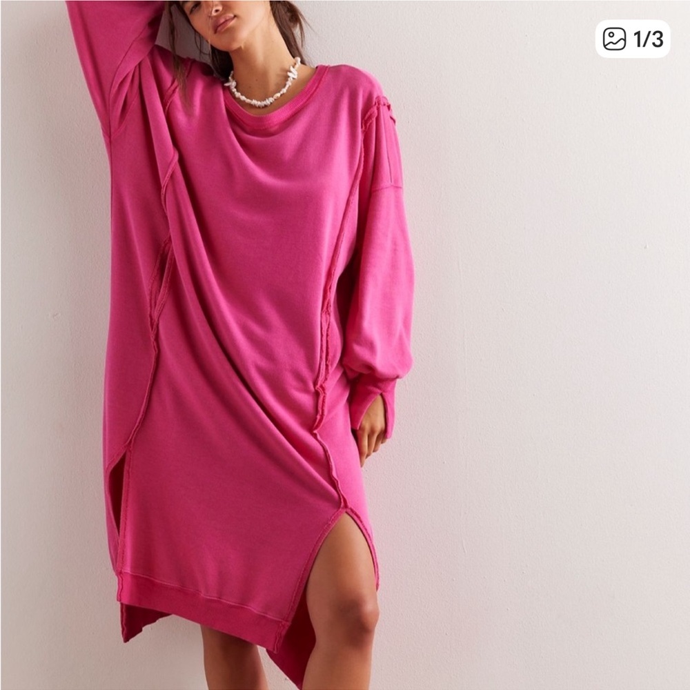 We The Free Hot Pink Oversized Sweatshirt Dress